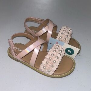 Cat & Jack Arlene Toddler Girl Pink Flower Pearl Summer Sandals Size 9 NIB